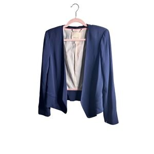 Rebecca Taylor Navy Blue Open Front Collarless Blazer Jacket Size 8